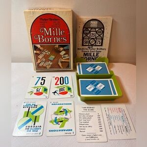 Mille Bornes Card Game Set. Vintage. Parker Brothers. Rule book. Game night